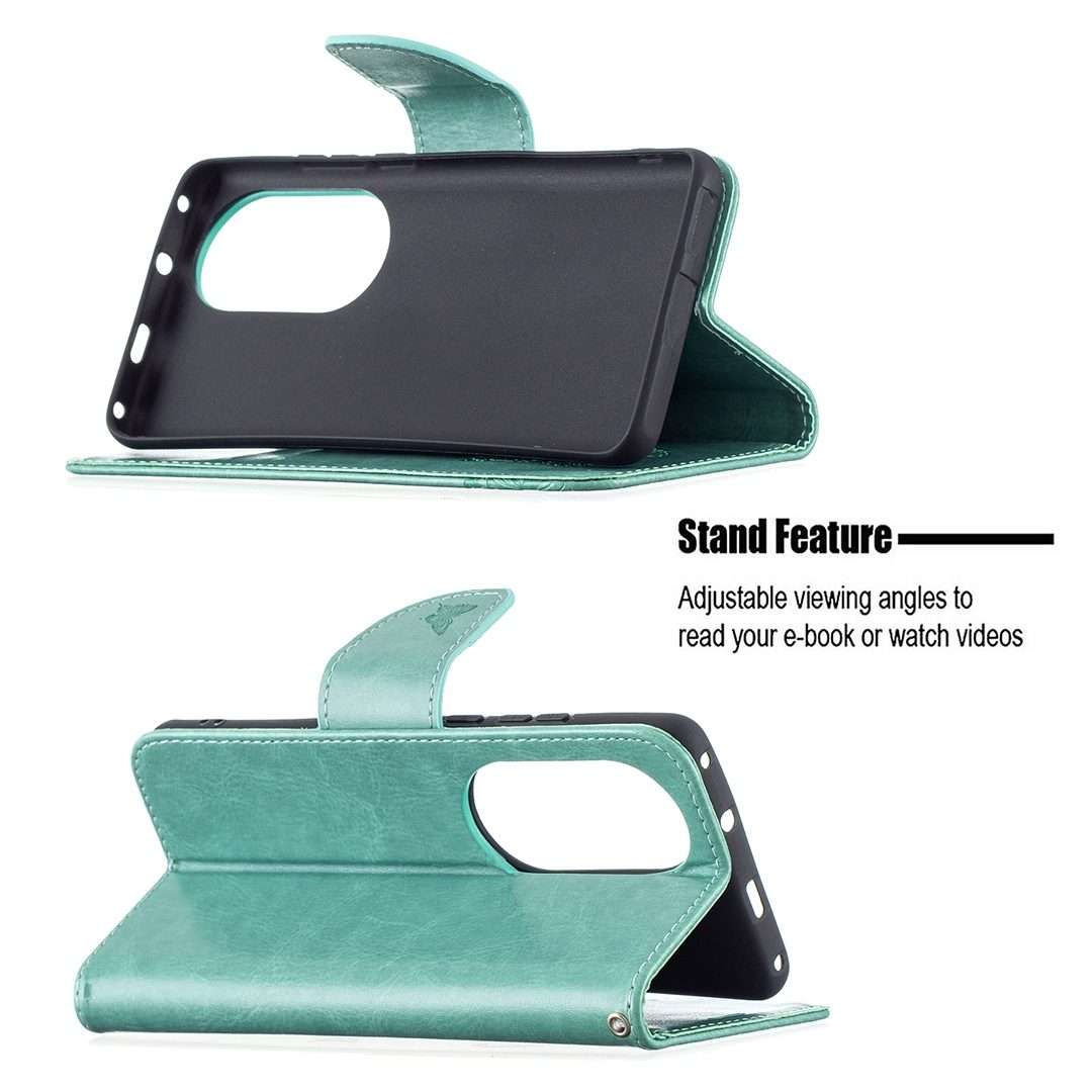 For Huawei P50 Pro Two Butterflies Embossing Pattern Horizontal Flip Leather Case with ... (Green)