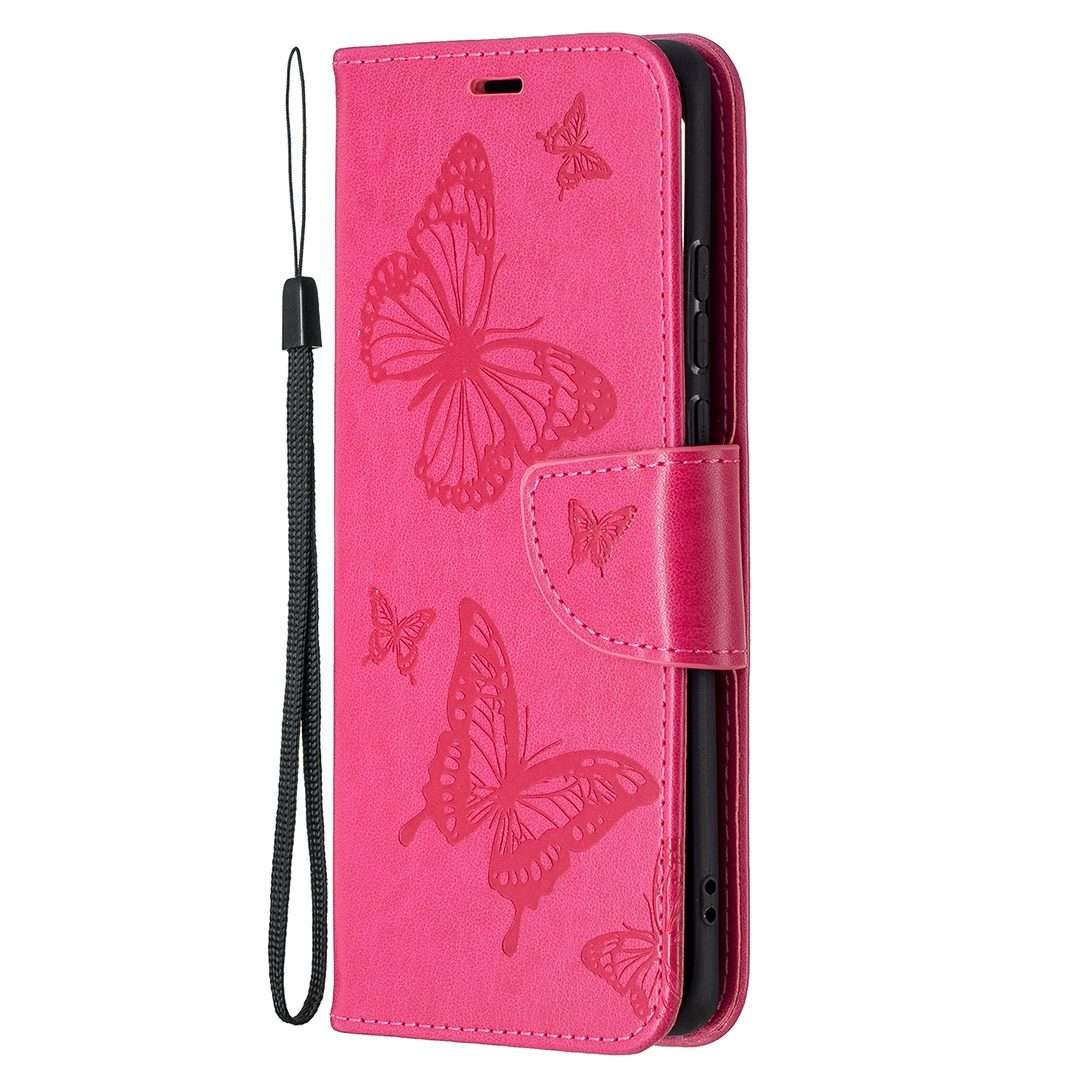 For Huawei P50 Pro Two Butterflies Embossing Pattern Horizontal Flip Leather Case w ... (Rose Red)