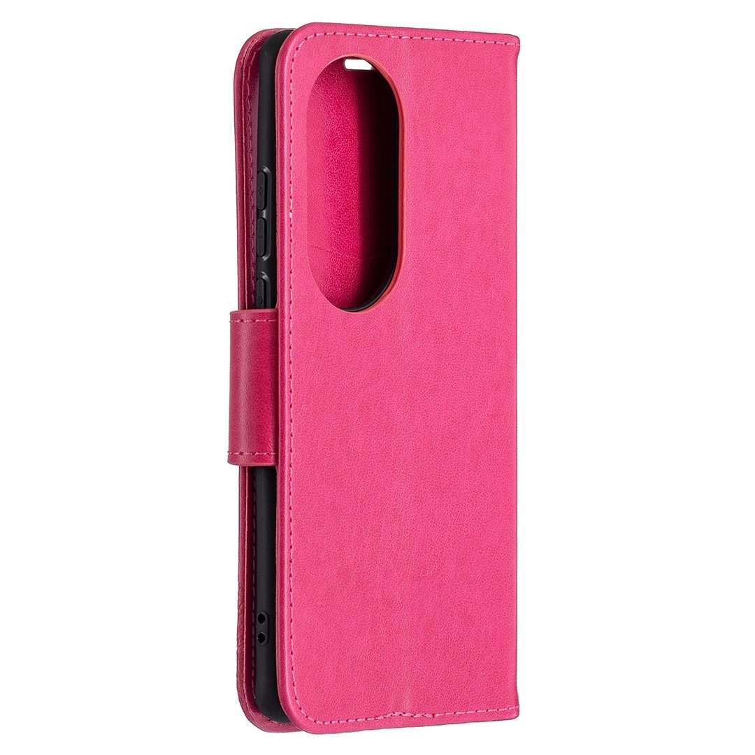 For Huawei P50 Pro Two Butterflies Embossing Pattern Horizontal Flip Leather Case w ... (Rose Red)