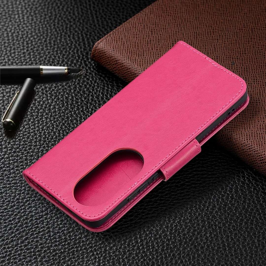 For Huawei P50 Pro Two Butterflies Embossing Pattern Horizontal Flip Leather Case w ... (Rose Red)