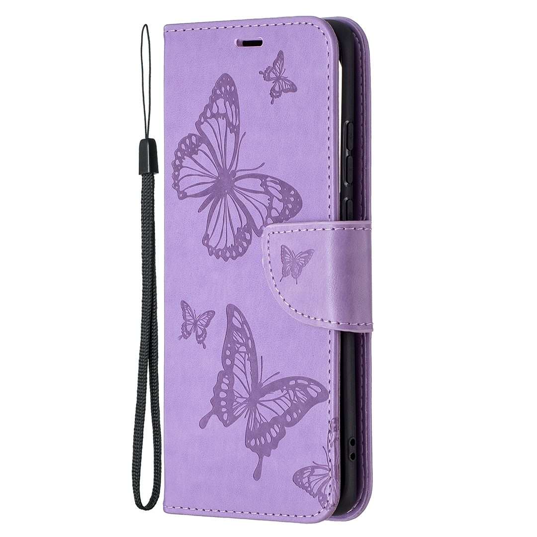 For Huawei P50 Pro Two Butterflies Embossing Pattern Horizontal Flip Leather Case wit ... (Purple)