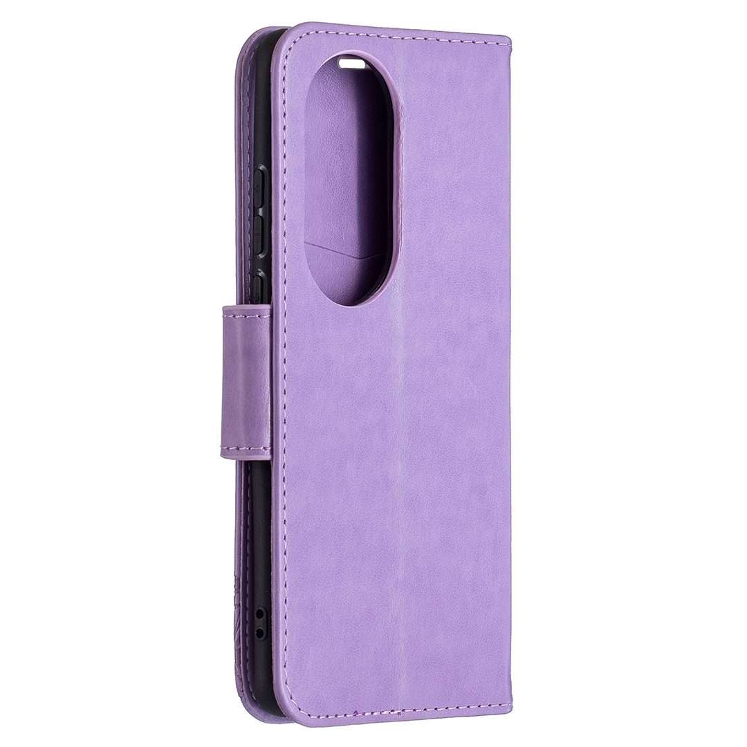 For Huawei P50 Pro Two Butterflies Embossing Pattern Horizontal Flip Leather Case wit ... (Purple)