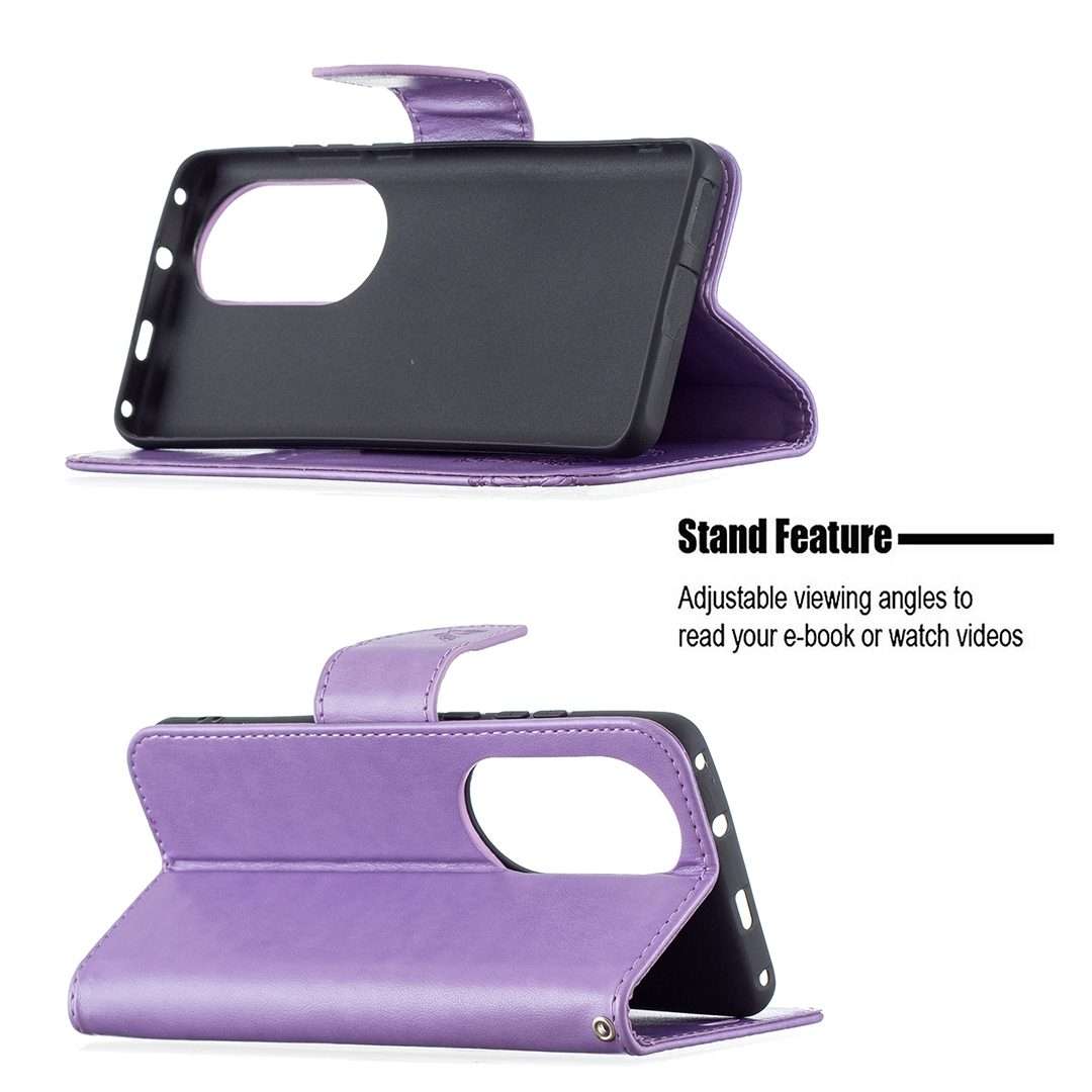 For Huawei P50 Pro Two Butterflies Embossing Pattern Horizontal Flip Leather Case wit ... (Purple)