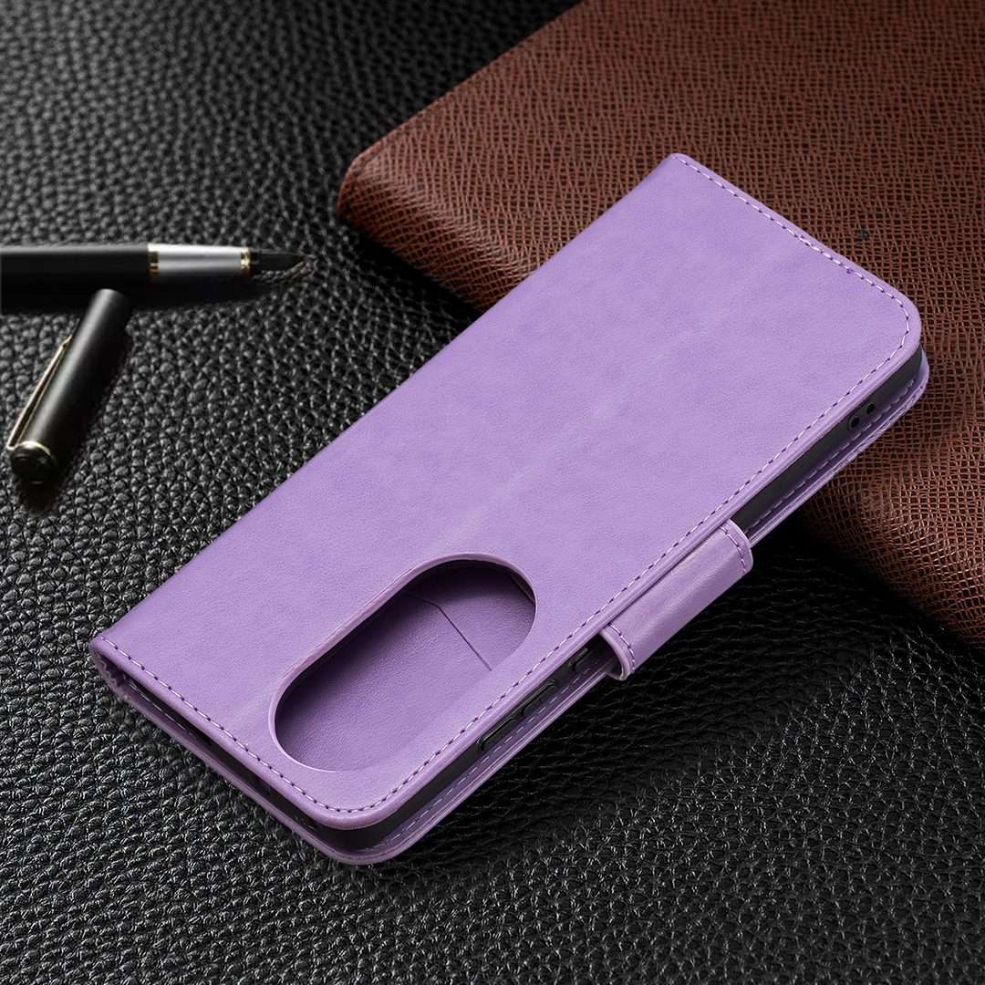 For Huawei P50 Pro Two Butterflies Embossing Pattern Horizontal Flip Leather Case wit ... (Purple)