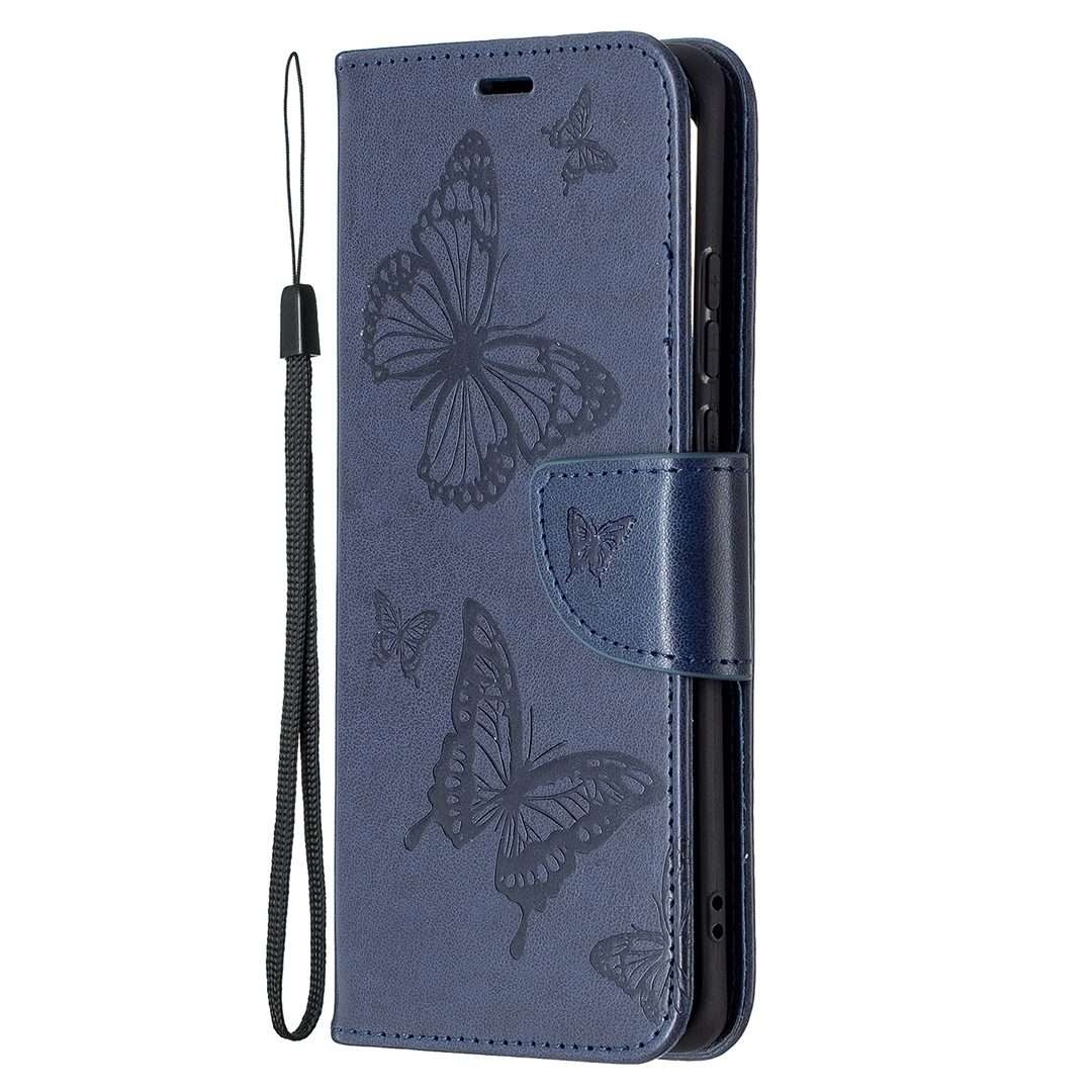 For Huawei P50 Pro Two Butterflies Embossing Pattern Horizontal Flip Leather Case ... (Dark Blue)