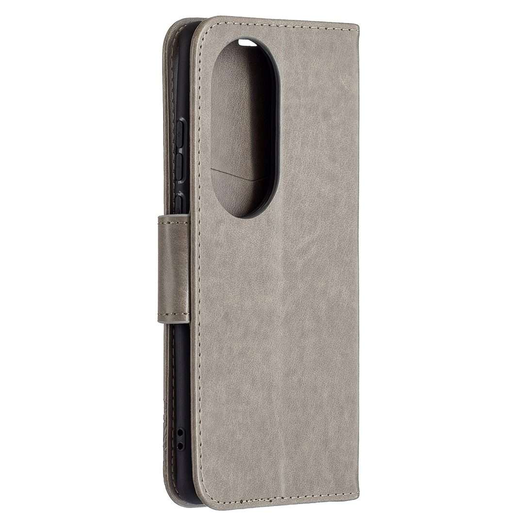 For Huawei P50 Pro Two Butterflies Embossing Pattern Horizontal Flip Leather Case with ... (Grey)