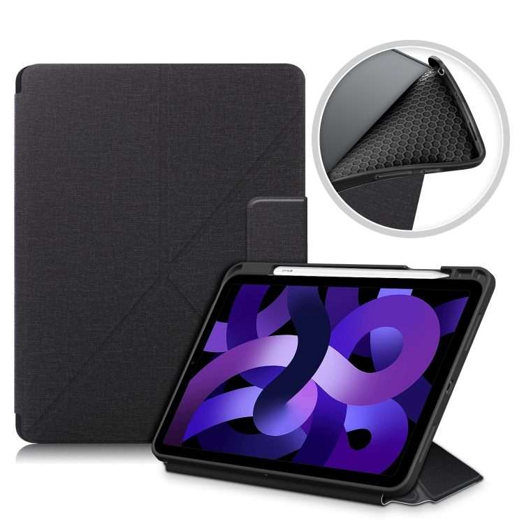 For iPad Air 2022 / 2020 10.9 / Pro 11 (2018) Cloth Texture Multi-folding Horizontal F ... (Black)