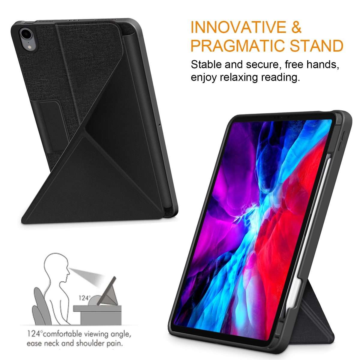 For iPad Air 2022 / 2020 10.9 / Pro 11 (2018) Cloth Texture Multi-folding Horizontal F ... (Black)