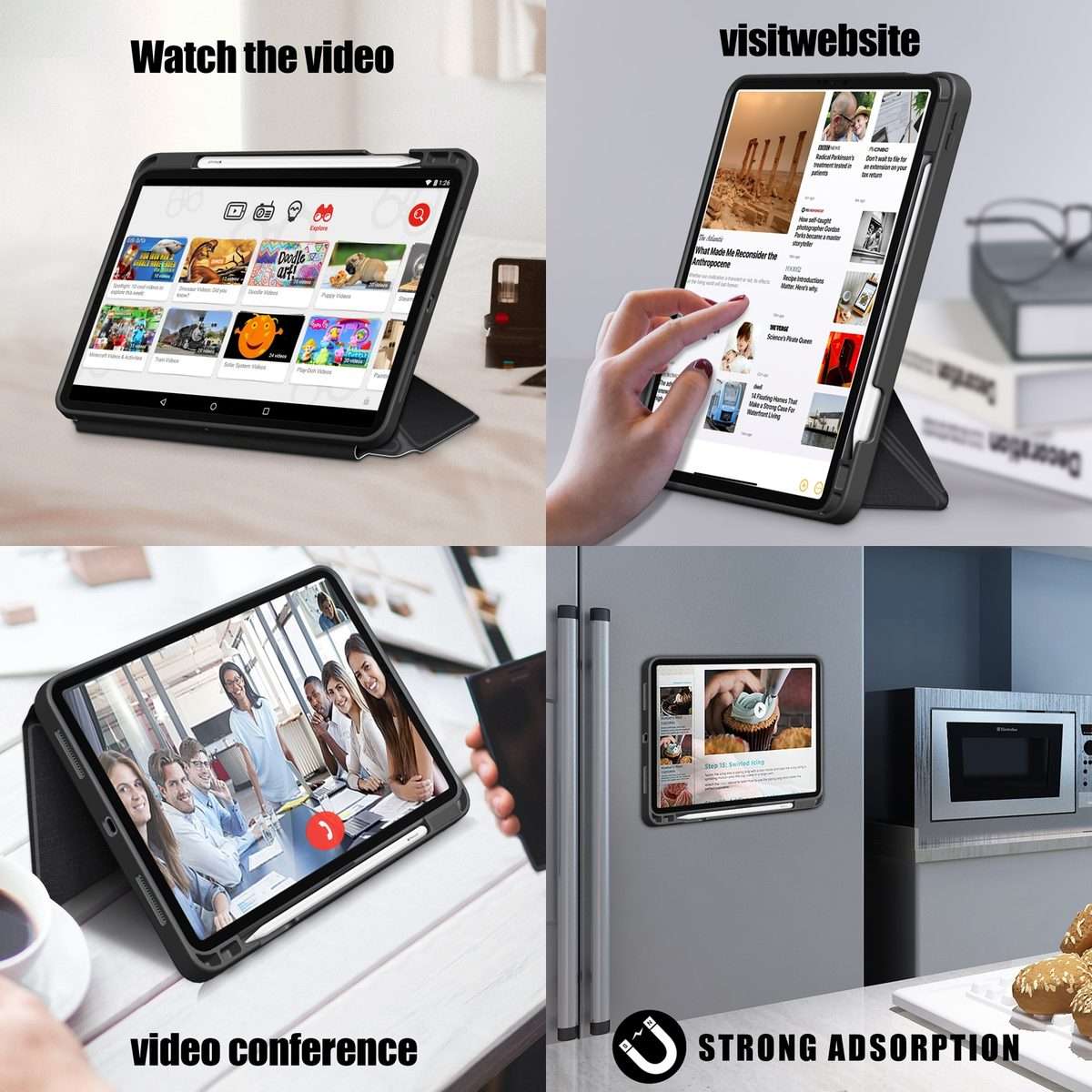 For iPad Air 2022 / 2020 10.9 / Pro 11 (2018) Cloth Texture Multi-folding Horizontal F ... (Black)