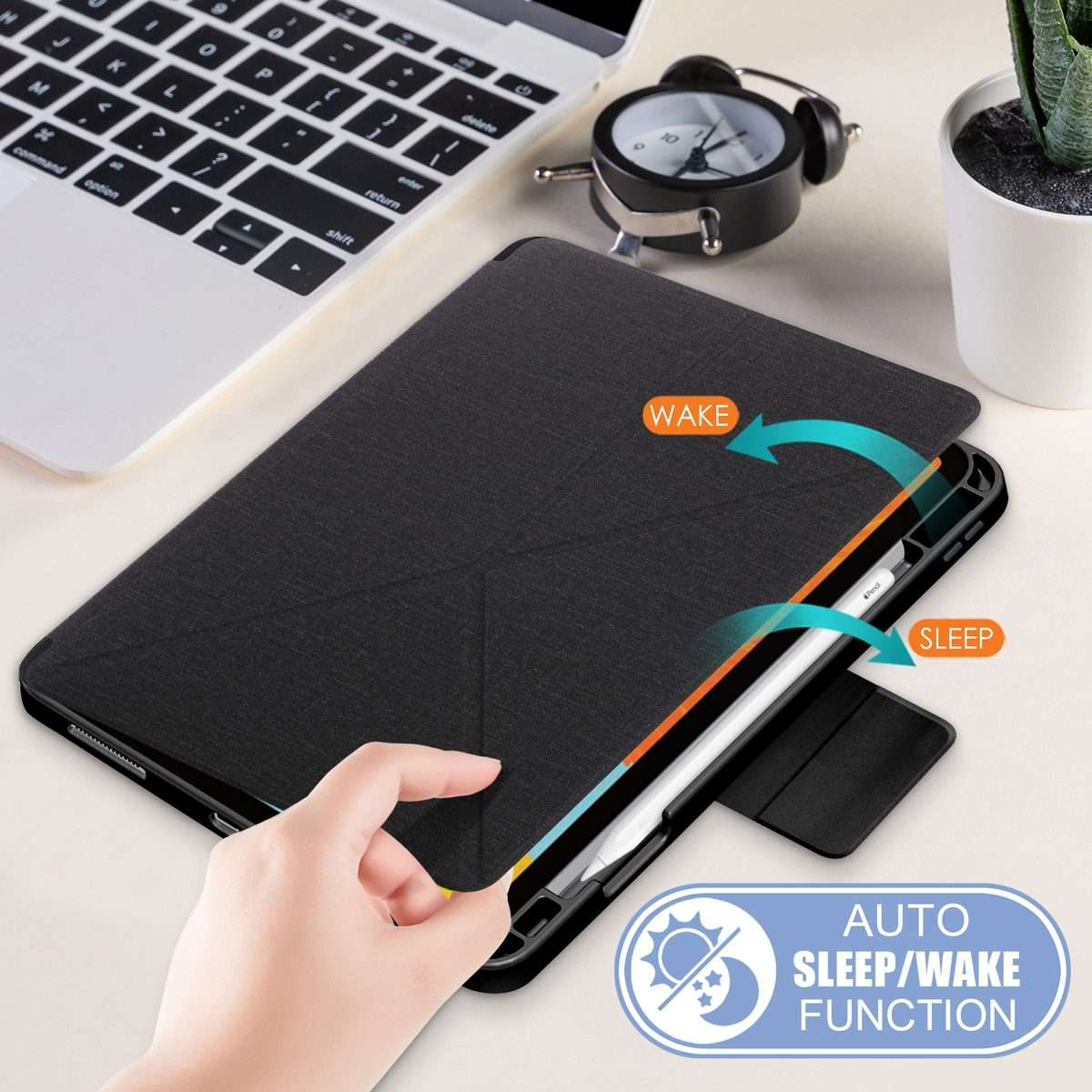 For iPad Air 2022 / 2020 10.9 / Pro 11 (2018) Cloth Texture Multi-folding Horizontal F ... (Black)