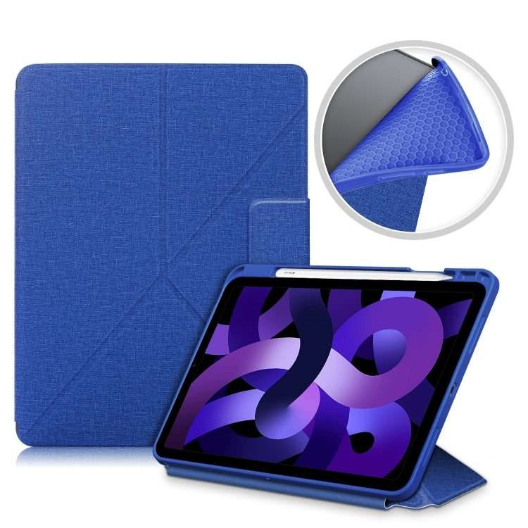 For iPad Air 2022 / 2020 10.9 / Pro 11 (2018) Cloth Texture Multi-folding Horizontal Fl ... (Blue)