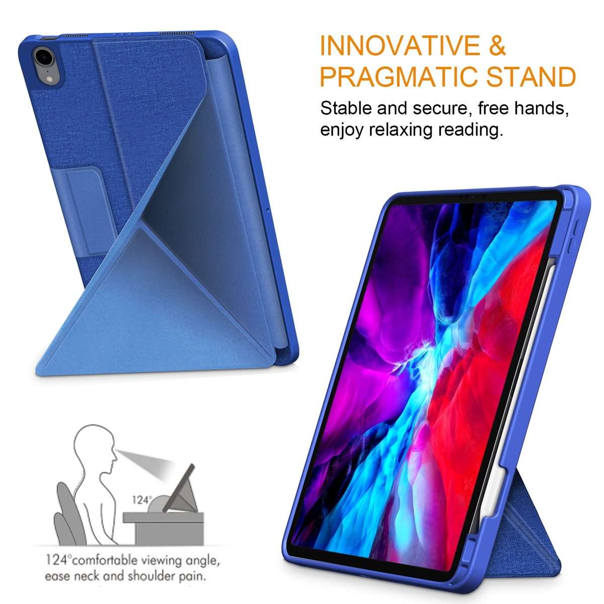 For iPad Air 2022 / 2020 10.9 / Pro 11 (2018) Cloth Texture Multi-folding Horizontal Fl ... (Blue)