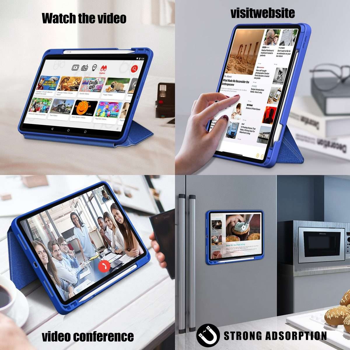 For iPad Air 2022 / 2020 10.9 / Pro 11 (2018) Cloth Texture Multi-folding Horizontal Fl ... (Blue)