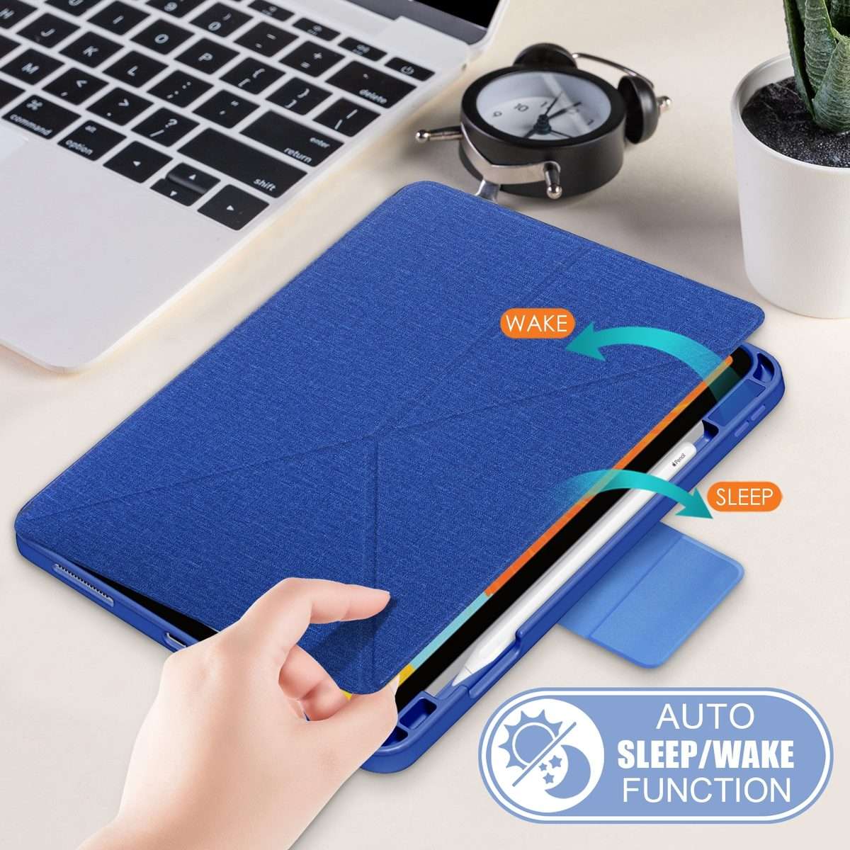 For iPad Air 2022 / 2020 10.9 / Pro 11 (2018) Cloth Texture Multi-folding Horizontal Fl ... (Blue)