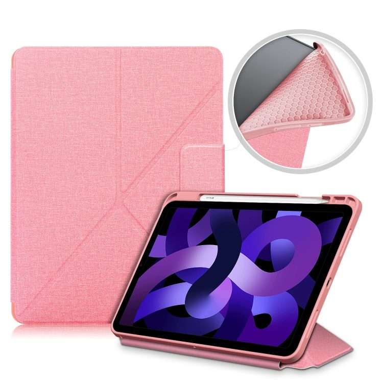 For iPad Air 2022 / 2020 10.9 / Pro 11 (2018) Cloth Texture Multi-folding Horizontal Fl ... (Pink)