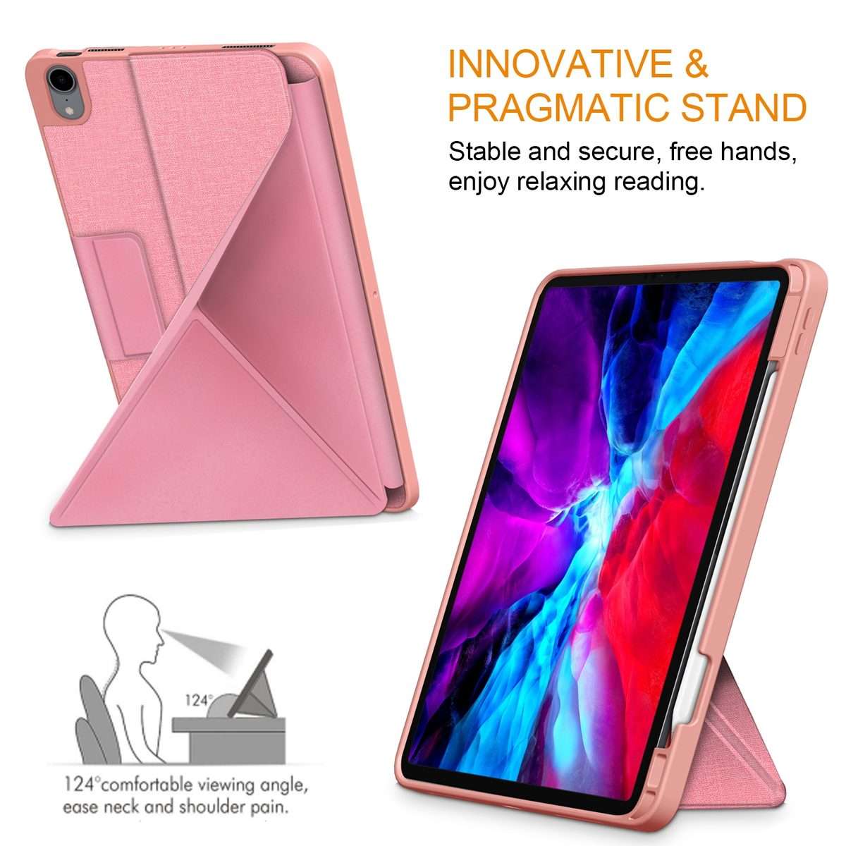 For iPad Air 2022 / 2020 10.9 / Pro 11 (2018) Cloth Texture Multi-folding Horizontal Fl ... (Pink)