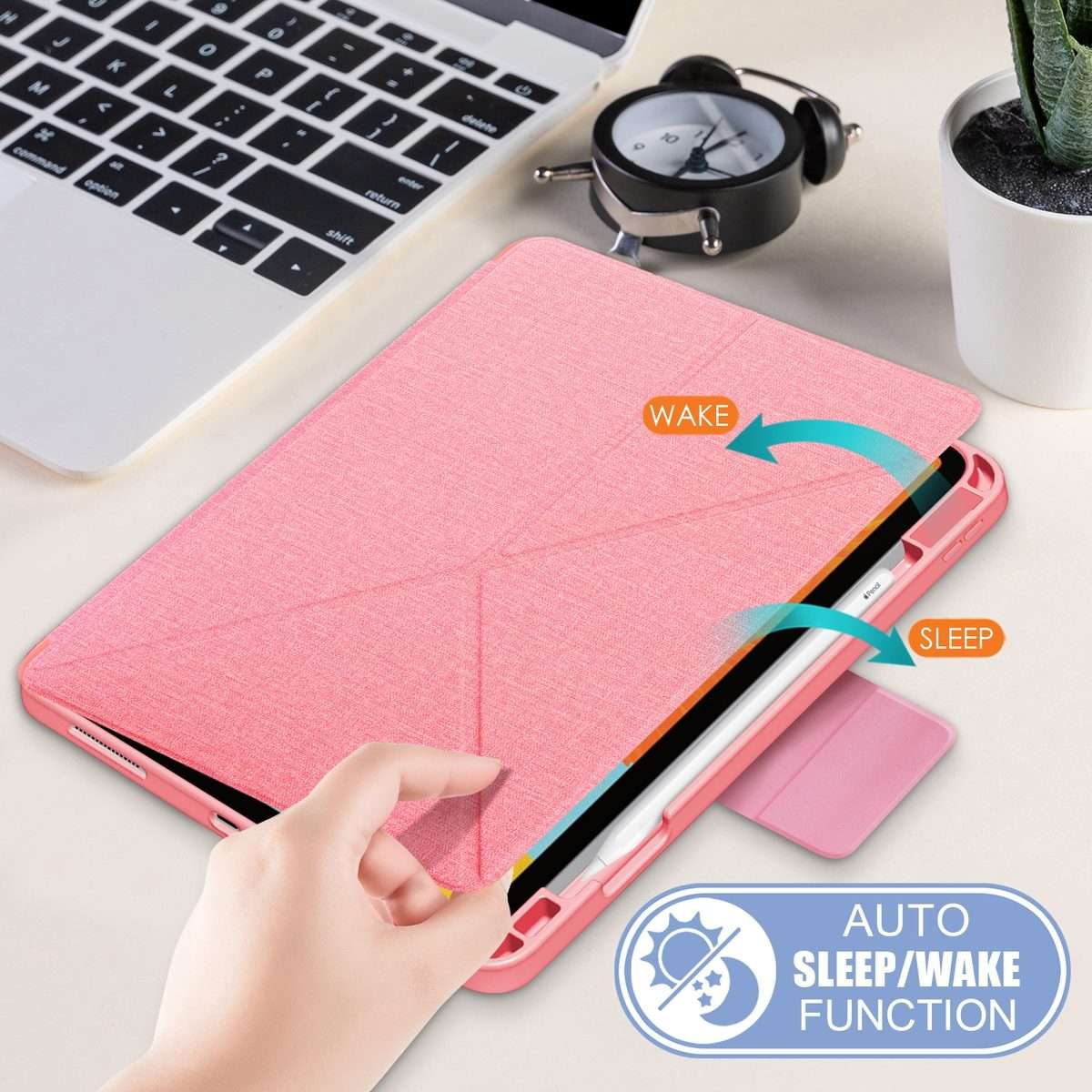 For iPad Air 2022 / 2020 10.9 / Pro 11 (2018) Cloth Texture Multi-folding Horizontal Fl ... (Pink)
