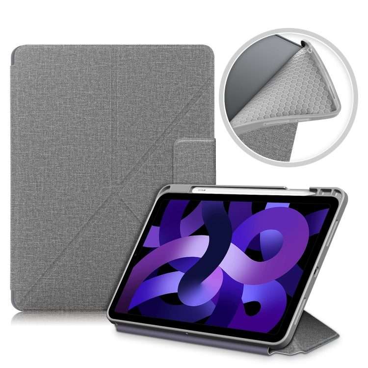 For iPad Air 2022 / 2020 10.9 / Pro 11 (2018) Cloth Texture Multi-folding Horizontal Fl ... (Grey)