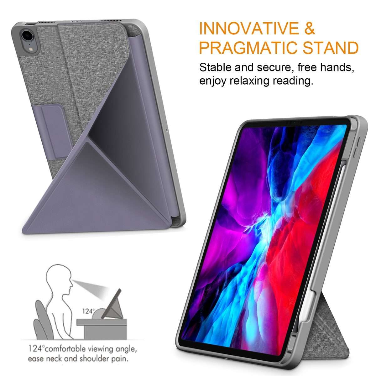 For iPad Air 2022 / 2020 10.9 / Pro 11 (2018) Cloth Texture Multi-folding Horizontal Fl ... (Grey)