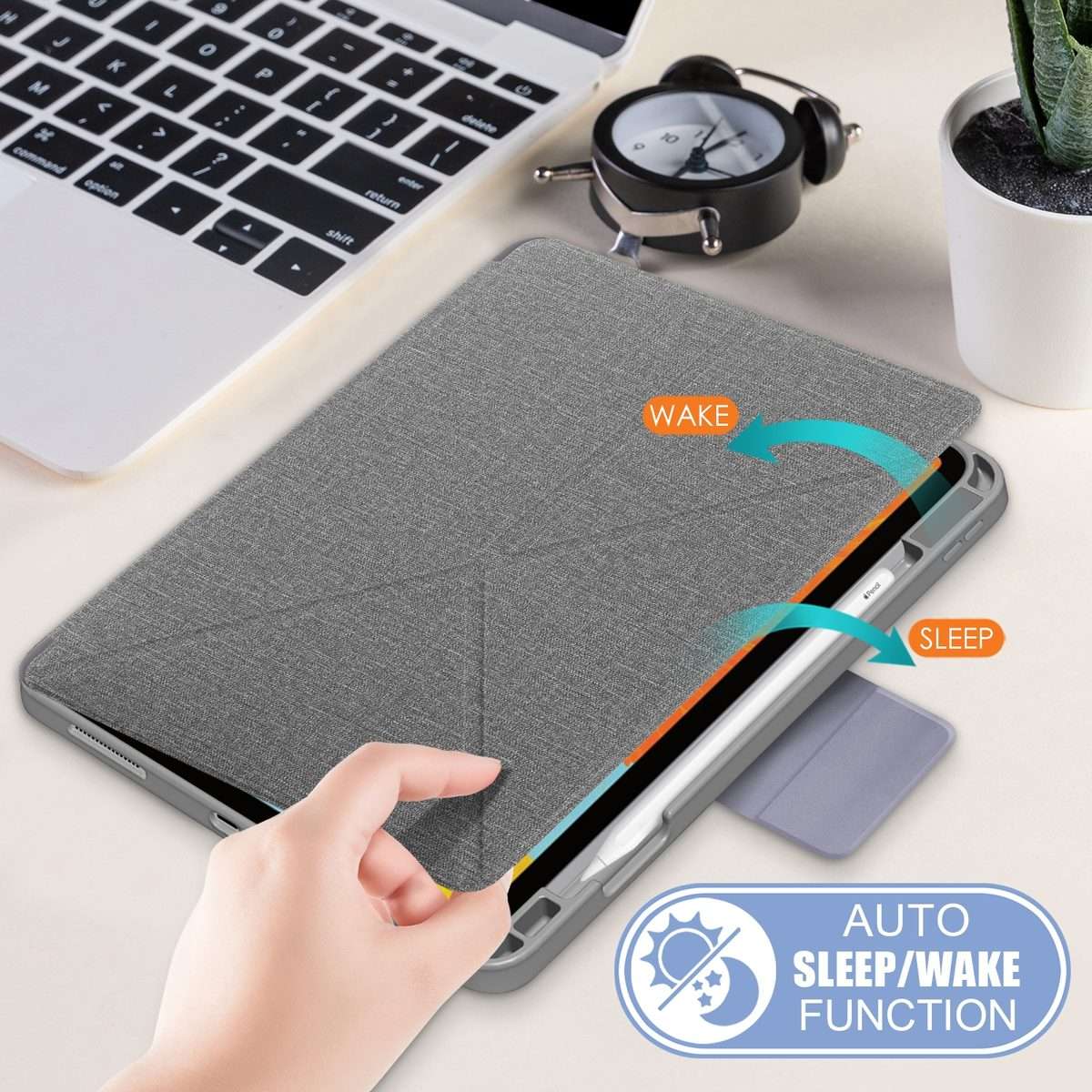 For iPad Air 2022 / 2020 10.9 / Pro 11 (2018) Cloth Texture Multi-folding Horizontal Fl ... (Grey)