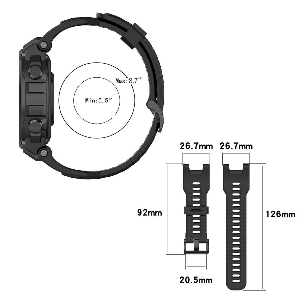 For Amazfit T-Rex Pro / Amazfit T-Rex Silicone Watch Band with Dismantling Tools ... (Dark Grey)