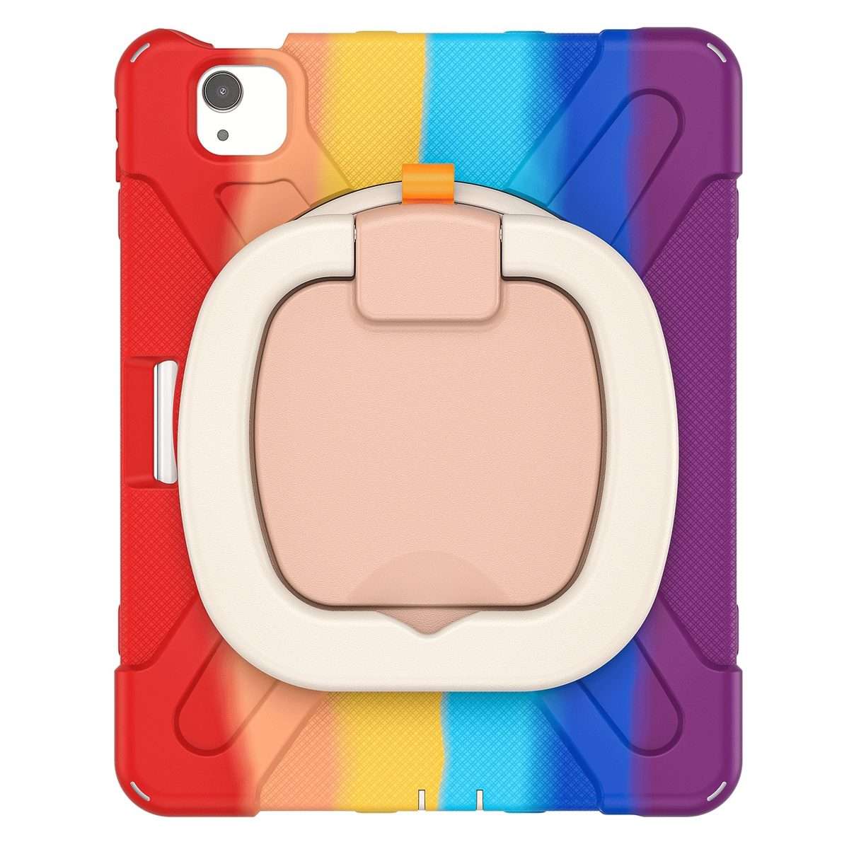 Silicone + PC Protective Case with Holder & Shoulder Strap For iPad Air 2022 ... (Colorful Red)