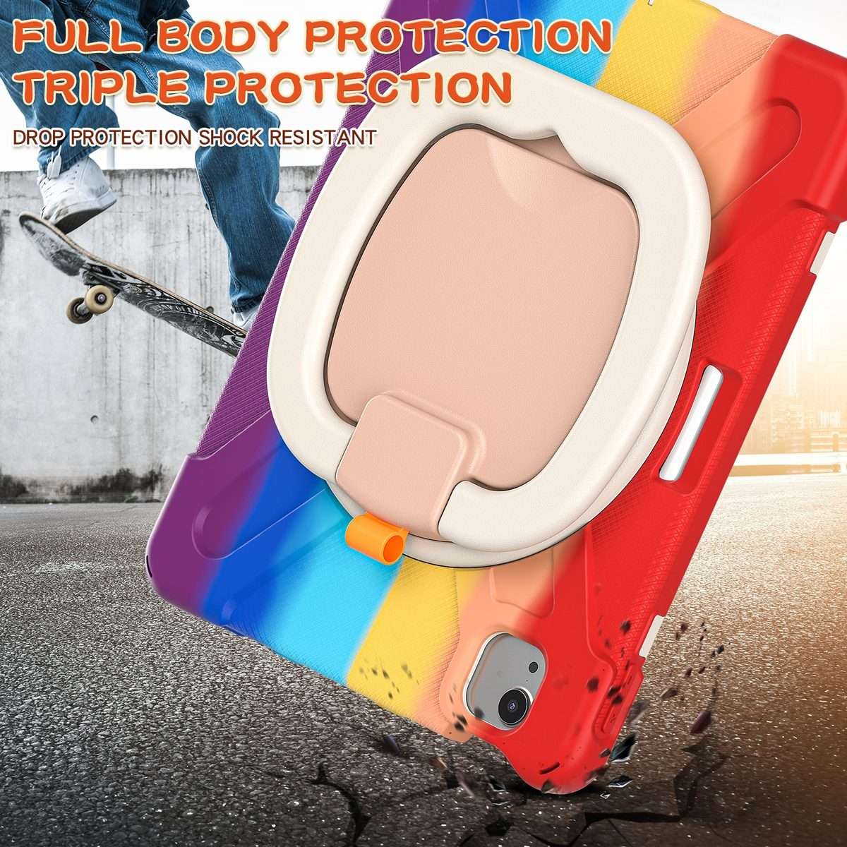 Silicone + PC Protective Case with Holder & Shoulder Strap For iPad Air 2022 ... (Colorful Red)