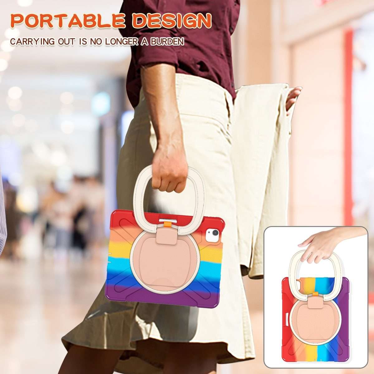 Silicone + PC Protective Case with Holder & Shoulder Strap For iPad Air 2022 ... (Colorful Red)