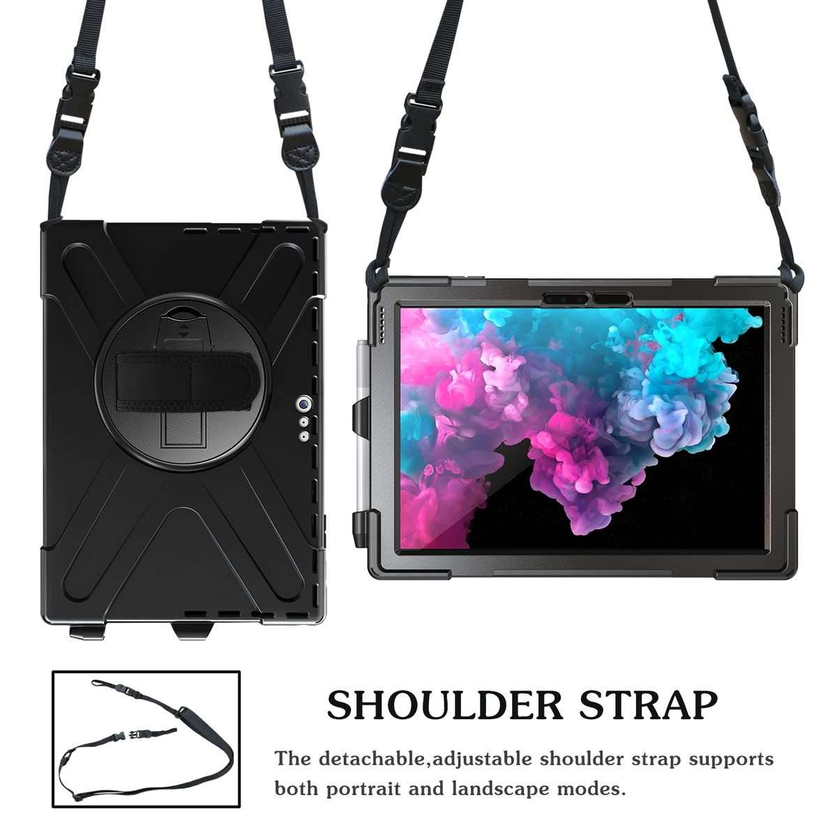 For Microsoft Surface Pro 4 / 5 / 6 / 7 / 7+ Shockproof Colorful Silicone + PC Protect ... (Black)