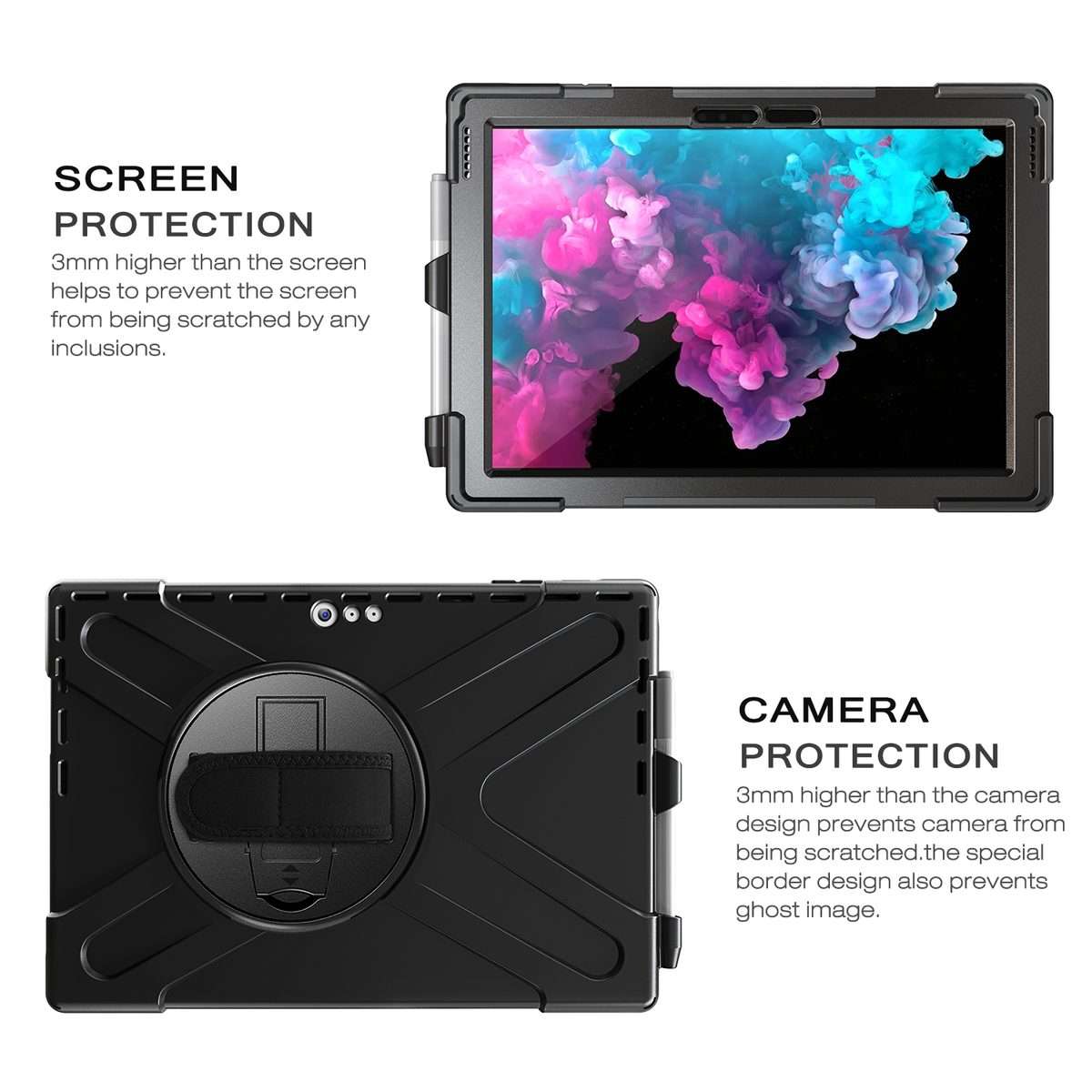 For Microsoft Surface Pro 4 / 5 / 6 / 7 / 7+ Shockproof Colorful Silicone + PC Protect ... (Black)