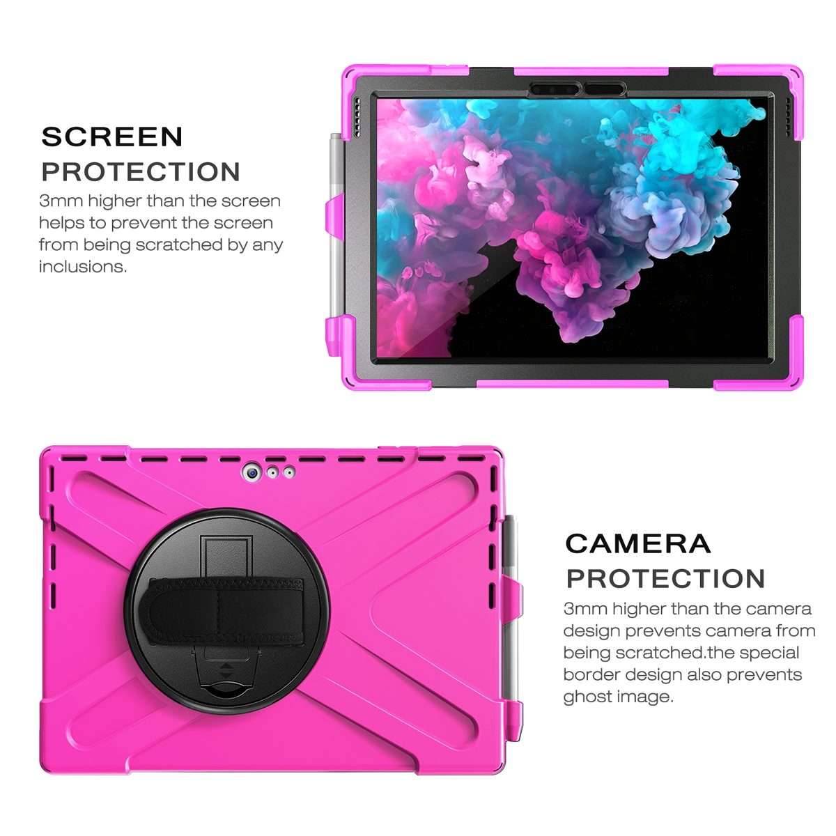 For Microsoft Surface Pro 4 / 5 / 6 / 7 / 7+ Shockproof Colorful Silicone + PC Prot ... (Rose Red)