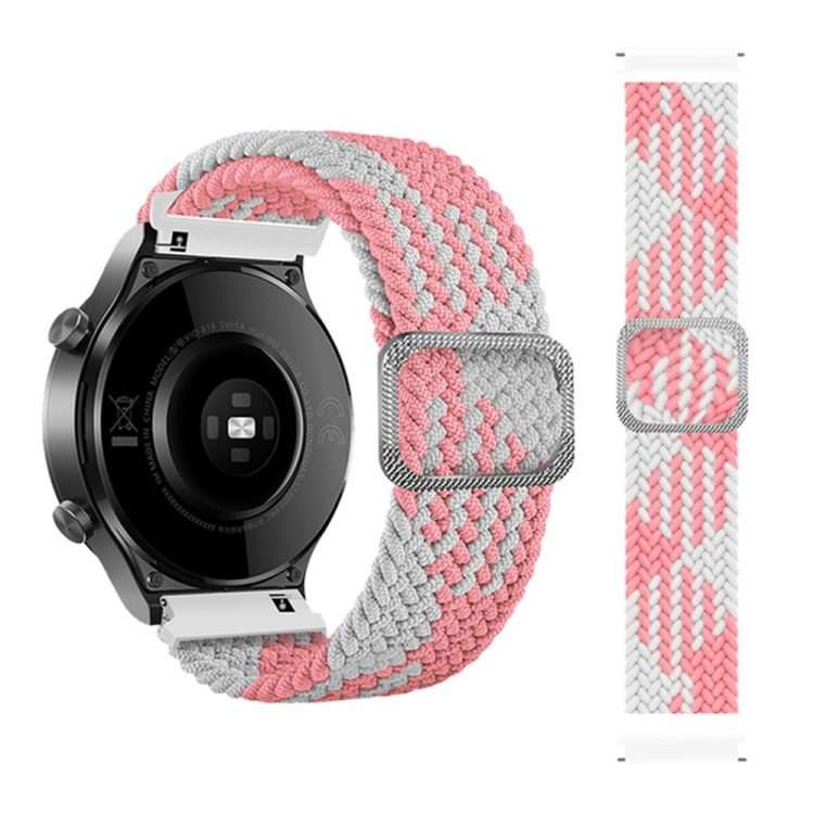 22mm Universal Adjustable Nylon Braided Elasticity Watch Band(Pink White)