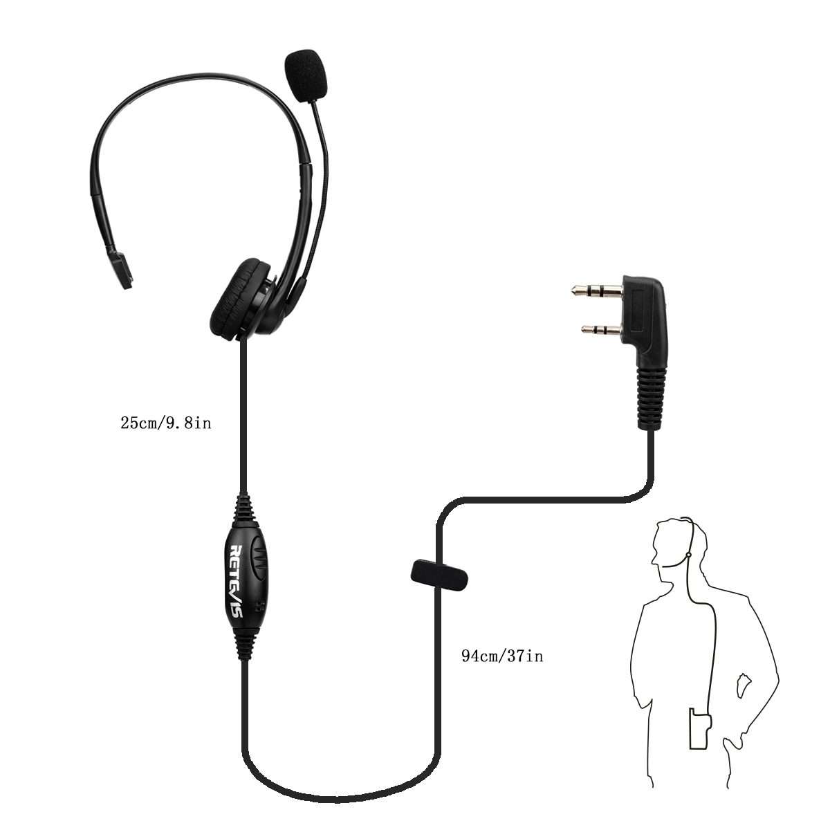 RETEVIS TK 2 Pin PTT Headphone Microphone for H-777 / RT-5R / RT-5RV / RT-B6