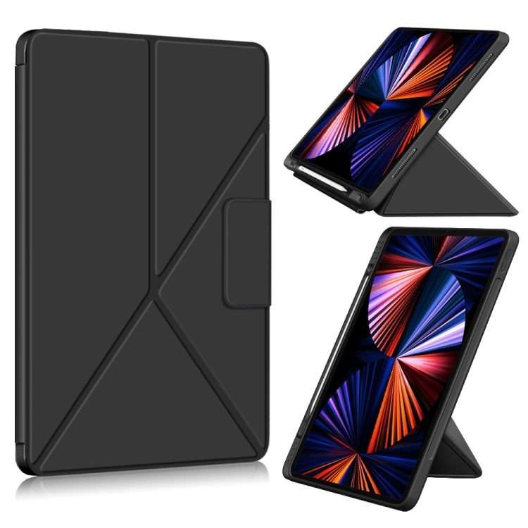 For iPad Pro 12.9 2022 / 2021 Multi-folding Horizontal Flip PU Leather Shockproof Tabl ... (Black)