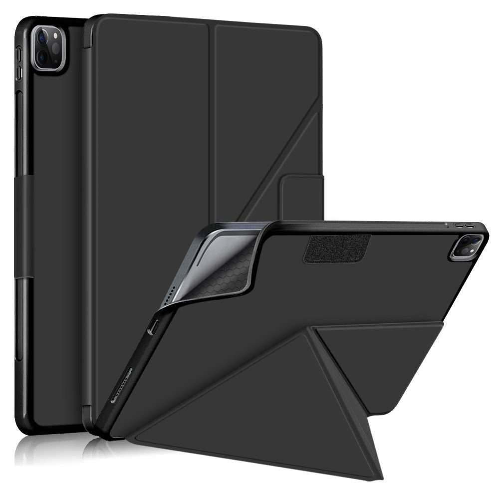 For iPad Pro 12.9 2022 / 2021 Multi-folding Horizontal Flip PU Leather Shockproof Tabl ... (Black)