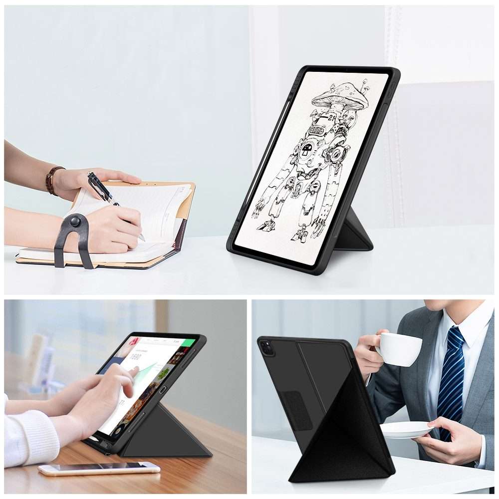 For iPad Pro 12.9 2022 / 2021 Multi-folding Horizontal Flip PU Leather Shockproof Tabl ... (Black)