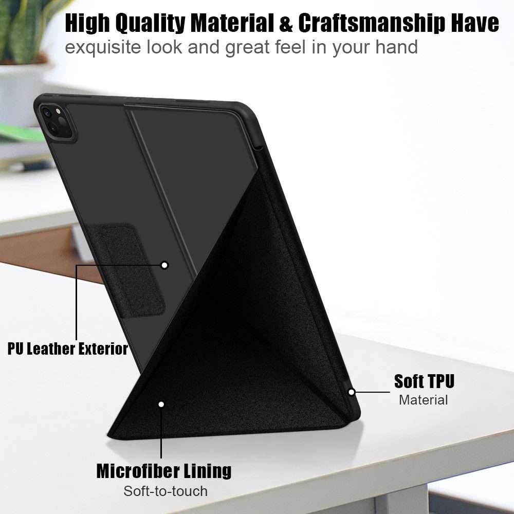 For iPad Pro 12.9 2022 / 2021 Multi-folding Horizontal Flip PU Leather Shockproof Tabl ... (Black)