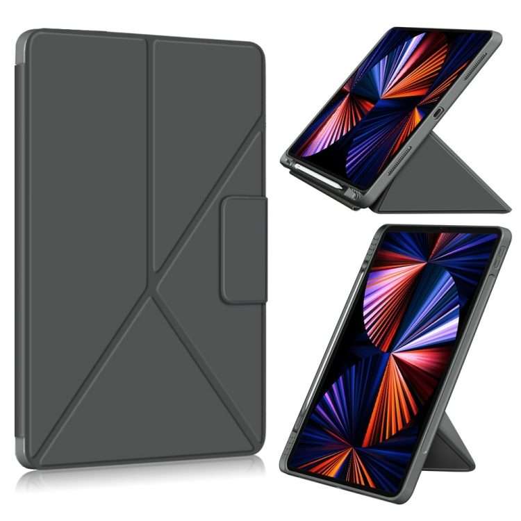 For iPad Pro 12.9 2022 / 2021 Multi-folding Horizontal Flip PU Leather Shockproof Table ... (Grey)
