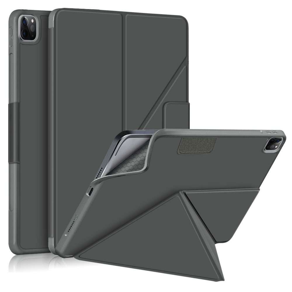 For iPad Pro 12.9 2022 / 2021 Multi-folding Horizontal Flip PU Leather Shockproof Table ... (Grey)