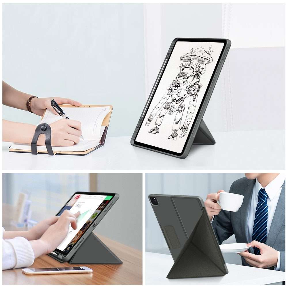 For iPad Pro 12.9 2022 / 2021 Multi-folding Horizontal Flip PU Leather Shockproof Table ... (Grey)