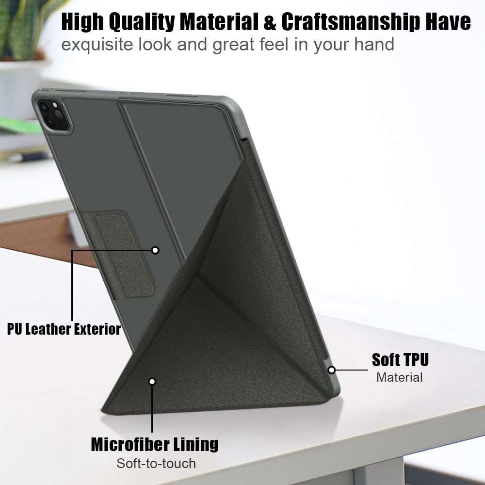 For iPad Pro 12.9 2022 / 2021 Multi-folding Horizontal Flip PU Leather Shockproof Table ... (Grey)
