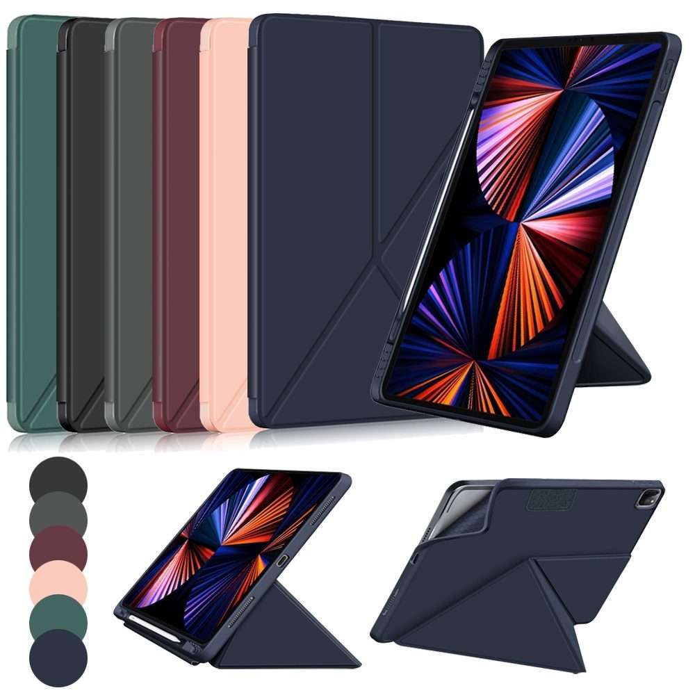 For iPad Pro 12.9 2022 / 2021 Multi-folding Horizontal Flip PU Leather Shockproof Table ... (Grey)