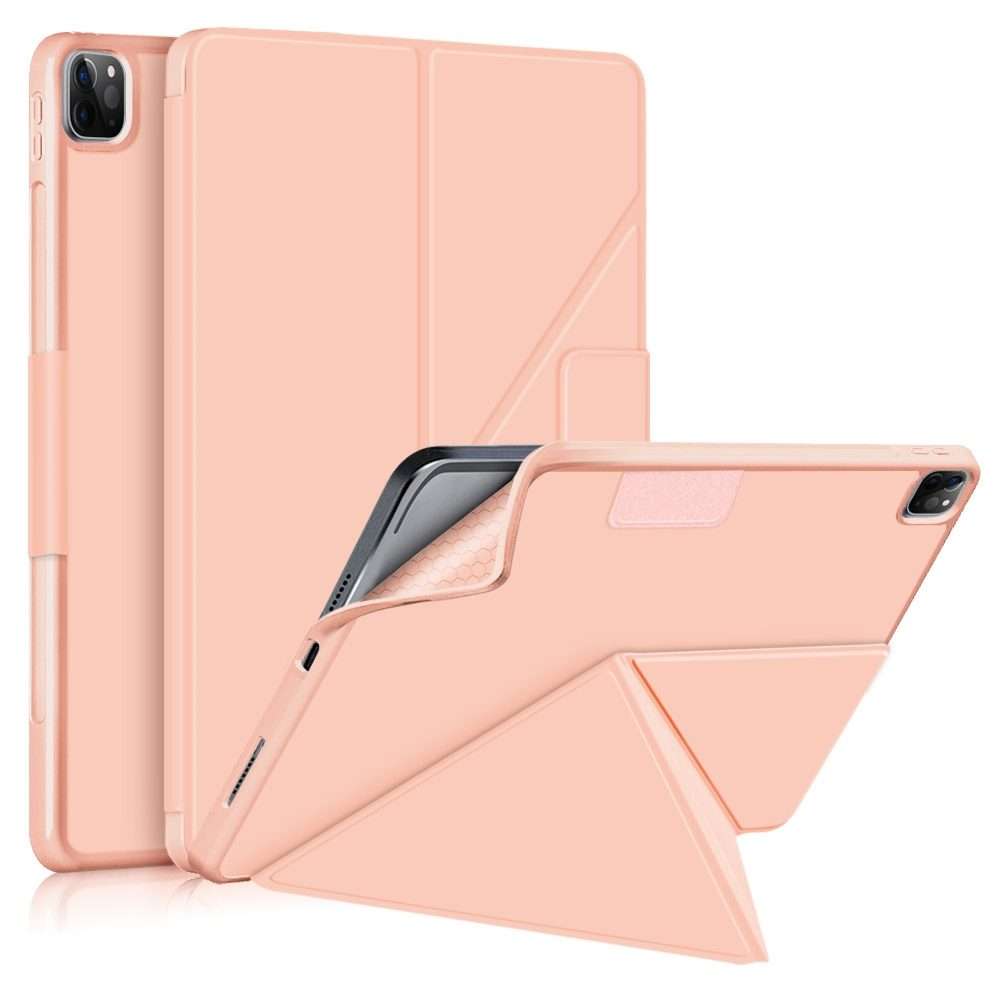 For iPad Pro 12.9 2022 / 2021 Multi-folding Horizontal Flip PU Leather Shockproof ... (Rose Gold)
