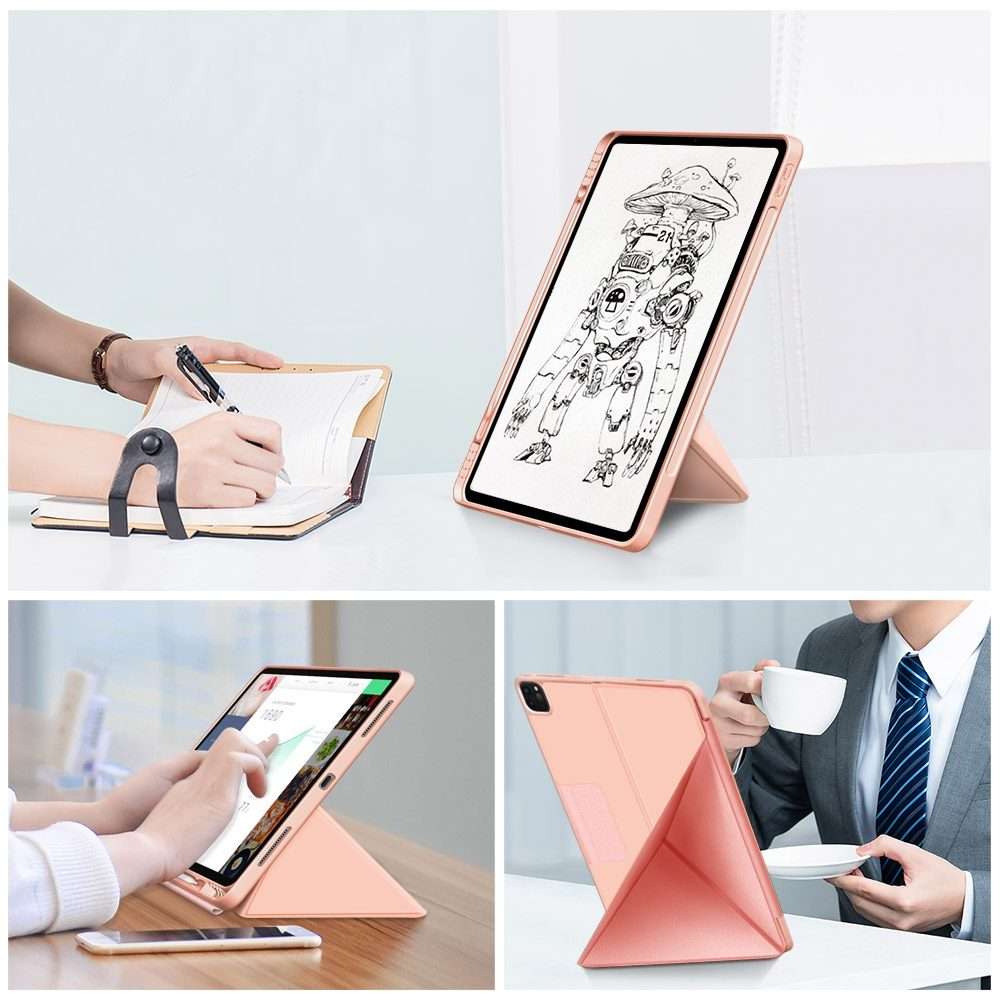 For iPad Pro 12.9 2022 / 2021 Multi-folding Horizontal Flip PU Leather Shockproof ... (Rose Gold)
