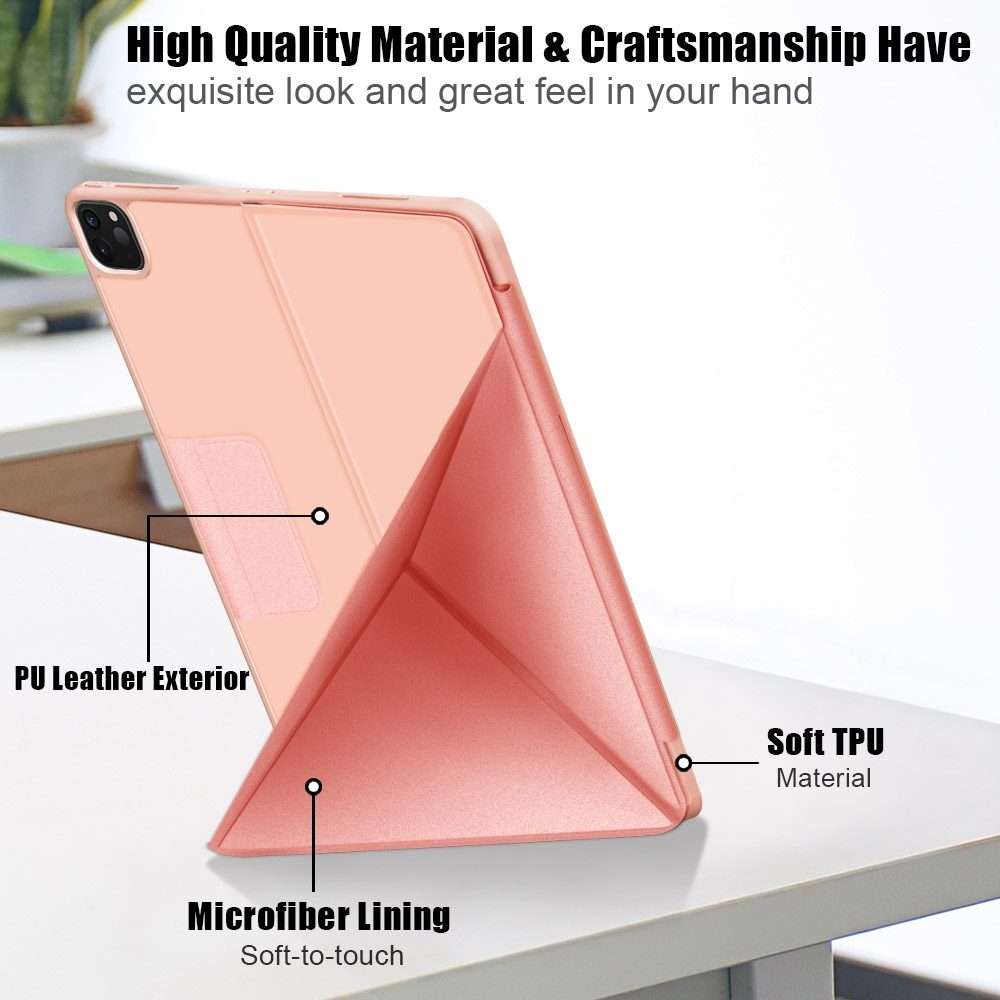 For iPad Pro 12.9 2022 / 2021 Multi-folding Horizontal Flip PU Leather Shockproof ... (Rose Gold)