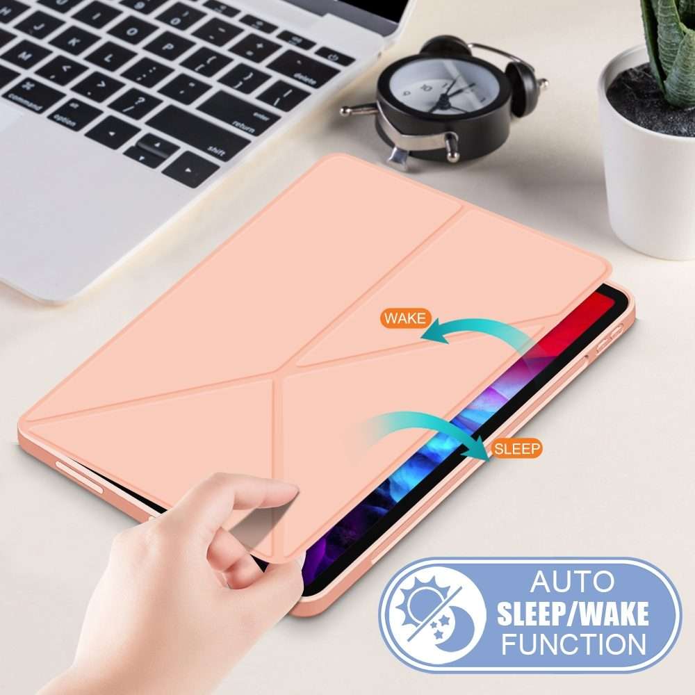 For iPad Pro 12.9 2022 / 2021 Multi-folding Horizontal Flip PU Leather Shockproof ... (Rose Gold)