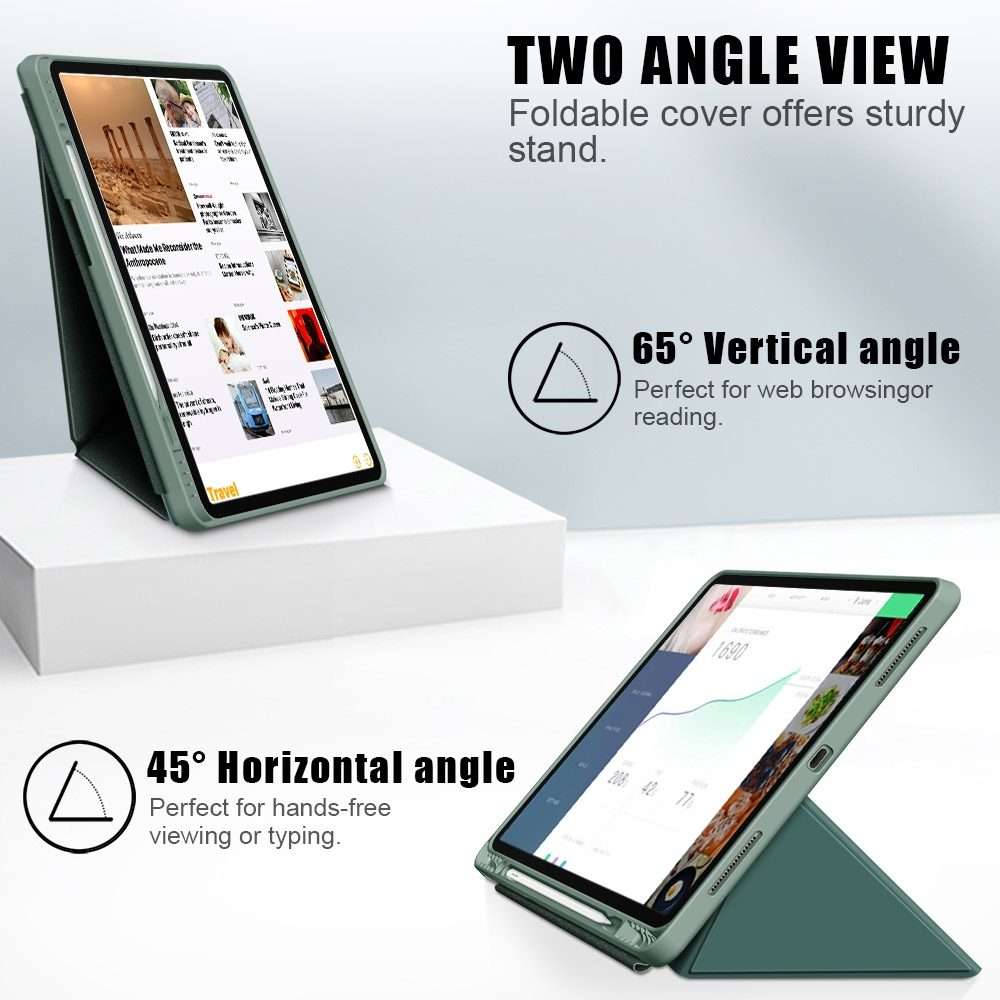 For iPad Pro 12.9 2022 / 2021 Multi-folding Horizontal Flip PU Leather Shockproof ... (Dark Green)