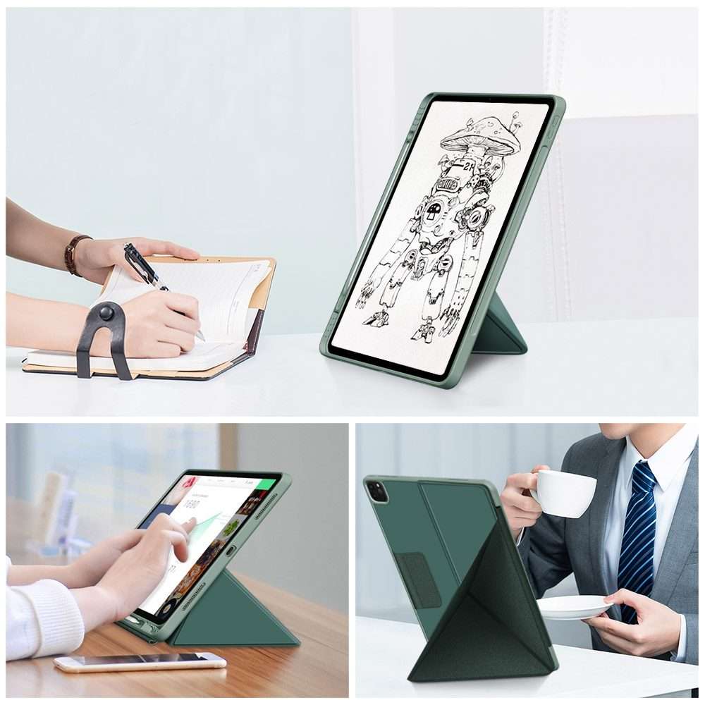 For iPad Pro 12.9 2022 / 2021 Multi-folding Horizontal Flip PU Leather Shockproof ... (Dark Green)