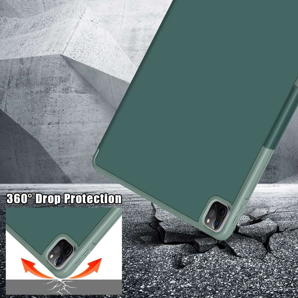 For iPad Pro 12.9 2022 / 2021 Multi-folding Horizontal Flip PU Leather Shockproof ... (Dark Green)