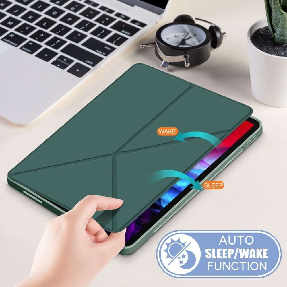 For iPad Pro 12.9 2022 / 2021 Multi-folding Horizontal Flip PU Leather Shockproof ... (Dark Green)